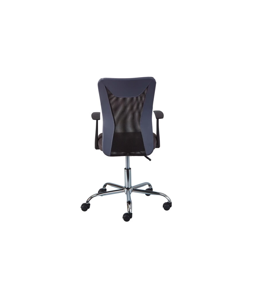 Poltroncina ufficio nera con braccioli e ruote, 55x54,5x85-95 cm